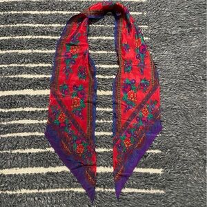 Vintage Silk Liz Claiborne Rectangle 80s 90s Red Floral Scarf Western Hippie